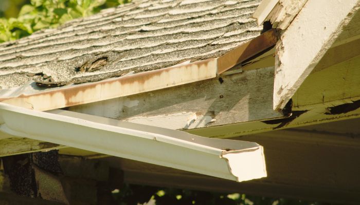 Damaged gutter after heavy rain 